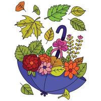 Umbrella full of autumn leaves and flowers gift maple leaves Fall season vector