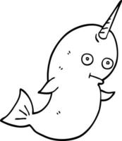 line drawing cartoon white narwhal vector