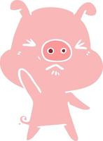 flat color style cartoon angry pig vector