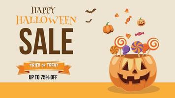 Halloween sale horizontal banner  flat vector illustration