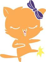 flat color style cartoon cat with bow on head vector