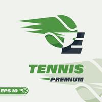 logotipo de la letra e del alfabeto de la pelota de tenis vector