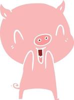 happy flat color style cartoon pig vector