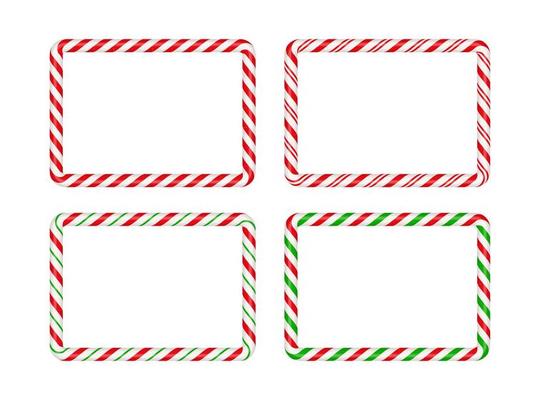 Christmas candy cane rectangle frame with red and green stripe. Xmas border with striped candy lollipop pattern. Blank christmas and new year template Vector illustration isolated on white background