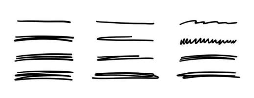 Hand drawn scribble lines. Doodle marker line stripes collection. Swift crossed and wavy underlines. Handmade scribble dividers. Vector illustration isolated on white background