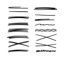 Hand drawn scribble lines. Doodle marker line stripes collection. Swift crossed and wavy underlines. Handmade scribble dividers. Vector illustration isolated on white background