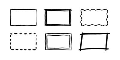 Free hand drawn rectangle frames set. Doodle rectangular shape. Scribble pencil square text box. Doodle highlighting design elements. Line border. Vector illustration isolated on white background