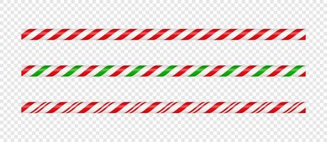 Christmas candy cane straight line border with red and green striped. Xmas seamless line with striped candy lollipop pattern. Christmas element. Vector illustration isolated on white background