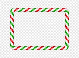 Christmas candy cane rectangle frame with red and green stripe. Xmas border with striped candy lollipop pattern. Blank christmas template. Vector illustration isolated on transparent background