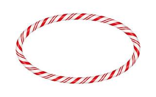Christmas candy cane oval frame with red and white striped. Xmas border with striped candy lollipop pattern. Blank christmas and new year template. Vector illustration isolated on white background
