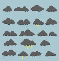 set simple clouds raining and thunder icon collection vector illustration EPS10