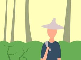 flat design of a man lost in the forest vector illustration