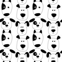 Seamless pattern with puppies in doodle style. Black and white vector dogs background for fabric, posters, kids