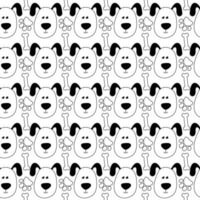 Seamless pattern with puppy, bones and paws in doodle style. Black and white vector dogs background