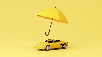 Auto Kfz-Versicherung und Vollkasko-Konzept umgeben von Goldmünzen und Bargeld mit Sportwagenmodell, Laptop-Green-Screen mit prozentualem pastellfarbenem Hintergrund. Animation geloopt 3D-Rendering
