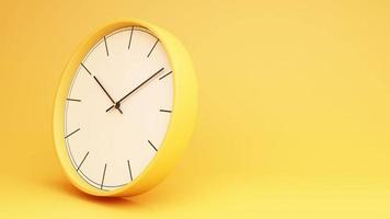 Yellow round table clock on a yellow background 3d rendering video