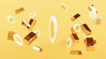 bitcoin wird heute wertvoller als gold und währung, finanzkonzept in schwarzer farbe. 3D-Rendering-Animationsschleife video