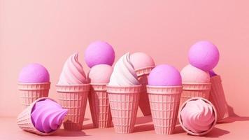 Milk ice cream with sweet wafer cone on pastel color background minimal concept 3d rendering animation loop vertical frame video