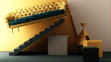 minimaler abstrakter geometrischer hintergrund mit direktem sonnenlicht in pastellfarben. schaufensterszene mit leerem podium für produktpräsentation 3d-rendering-animationsschleife video