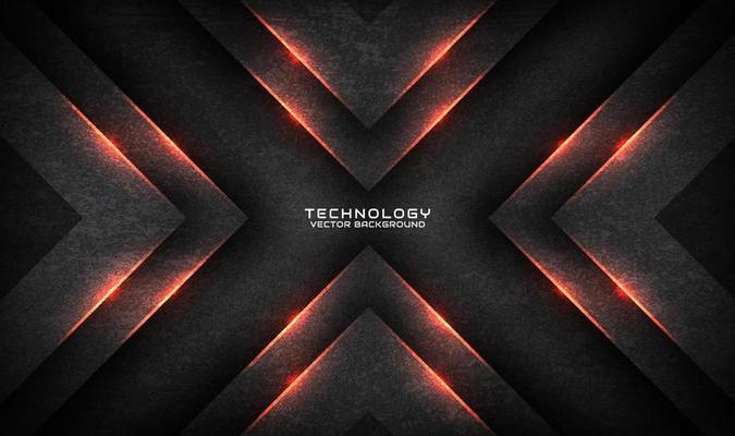 3D gray rough grunge technology abstract background overlap layer on dark space with orange light effect. Modern graphic design element cutout style concept for banner, flyer, card, or brochure cover