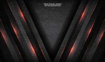 3D gray rough grunge technology abstract background overlap layer on dark space with orange light effect. Modern graphic design element cutout style concept for banner, flyer, card, or brochure cover vector