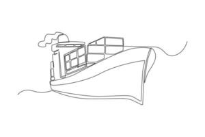 barco de contenedores de dibujo de una sola línea para el envío. envío y concepto logístico. ilustración de vector gráfico de diseño de dibujo de línea continua.