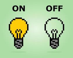 8 bit pixel light bulb. game asset object in vector illustration.