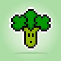 8 bit pixel broccoli characters. Vegetable game assets in vector illustrations.