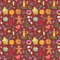 Seamless christmas pattern. New year background. Doodle illustration with christmas and new year icons vector