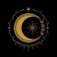 celestial moon with ornaments logo design vector