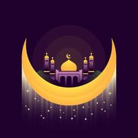 mosque on crescent with stars illustration vector