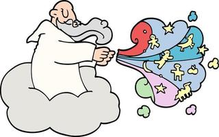 cartoon doodle god on cloud vector