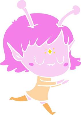 flat color style cartoon alien girl