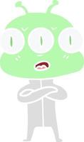 flat color style cartoon three eyed alien vector