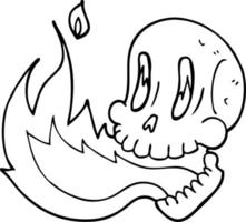 line drawing cartoon flaming skull vector