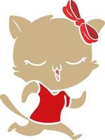 flat color style cartoon cat with bow on head vector