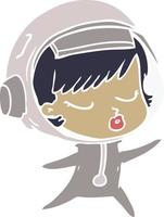 chica astronauta bonita de dibujos animados de estilo de color plano vector
