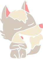 flat color style cartoon wolf sitting laughing vector