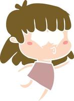 flat color style cartoon whistling girl vector