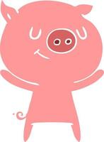 happy flat color style cartoon pig vector