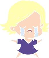 flat color style cartoon girl crying vector