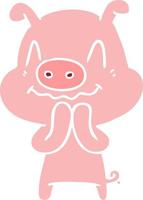 nervous flat color style cartoon pig vector