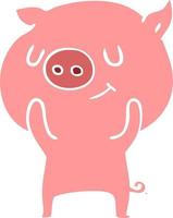 happy flat color style cartoon pig vector