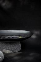 bowl with metal water and natural stone base, works as a water mirror, decoration, design photo