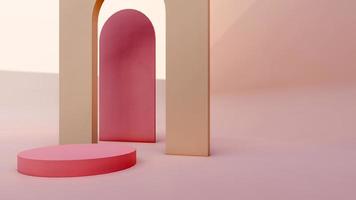 3D render, 3D representation, repodium, product stand. mock up on a pink background texture background photo