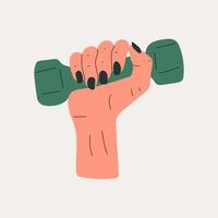 Hands hold dumbbell on white background . Sport revolution concept. Vector colorful illustration in flat design.