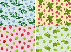 Set of seamless patterns with different berries. Nature textures in cartoon style. vector