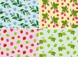 Set of seamless patterns with different berries. Nature textures in cartoon style. vector