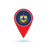 Map pointer with flag of Vermont. Vector illustration.