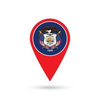 Map pointer with flag of Utah. Vector illustration.